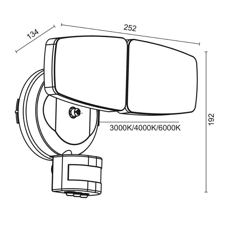 LED Kültéri reflektor érzékelővel LED/24W/230V 3000/4000/6000K IP54 fekete