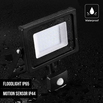LED Kültéri reflektor érzékelővel NOCTIS LUX 2 LED/30W/230V 4000K IP44 fekete