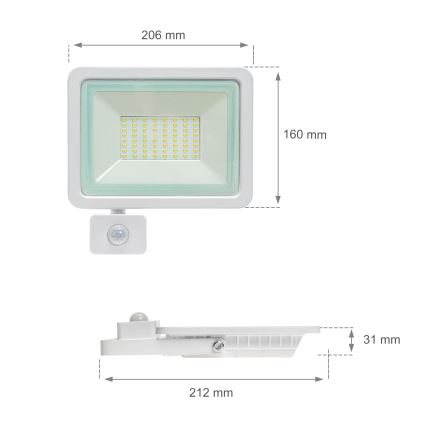 LED Kültéri reflektor érzékelővel NOCTIS LUX 2 LED/50W/230V 4000K IP44 fehér