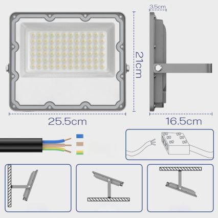LED kültéri reflektor LED/100W/230V 4500K IP65 szürke