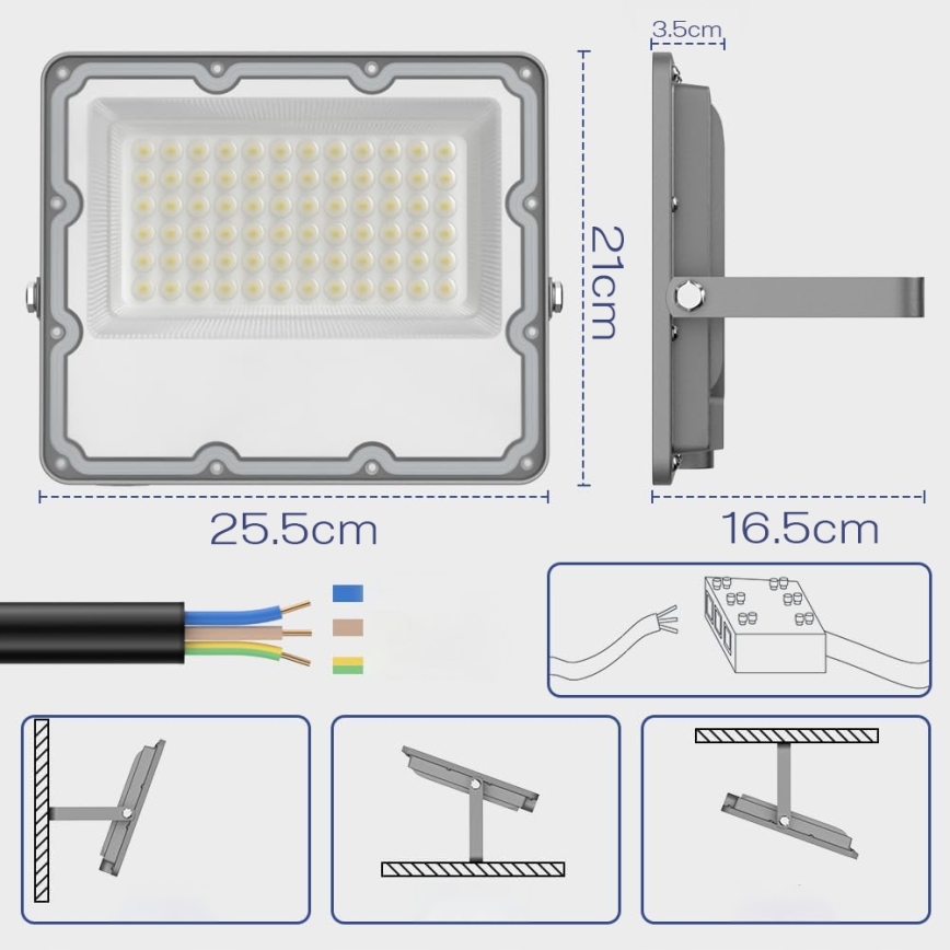 LED kültéri reflektor LED/100W/230V 4500K IP65 szürke