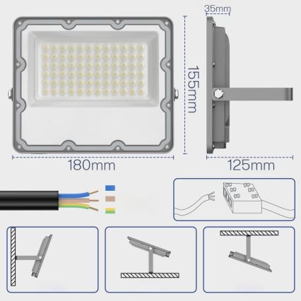 LED kültéri reflektor LED/50W/230V 4500K IP65 szürke