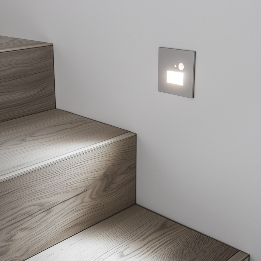 LED lépcsővilágító lámpa mozgás- és alkonyérzékelővel LED/1,5W/230V 3000/4000/6000K szürke