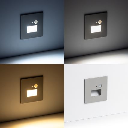 LED lépcsővilágító lámpa mozgás- és alkonyérzékelővel LED/1,5W/230V 3000/4000/6000K szürke
