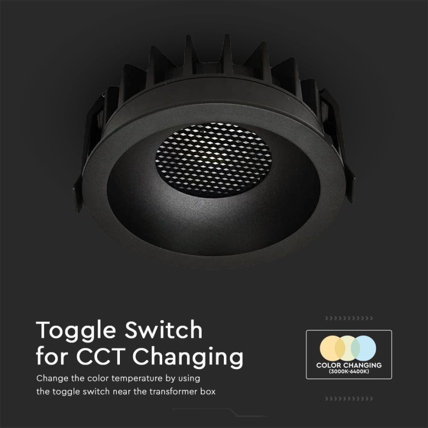 LED beépíthető lámpa LED/18W/230V 3000/4000/6400K ? 10,6 cm fekete