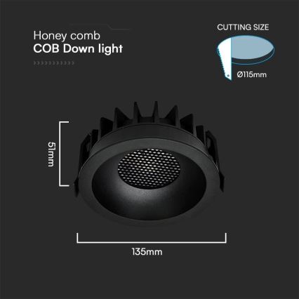 LED beépíthető lámpa LED/24W/230V 3000/4000/6400K Ø 13,5 cm fekete