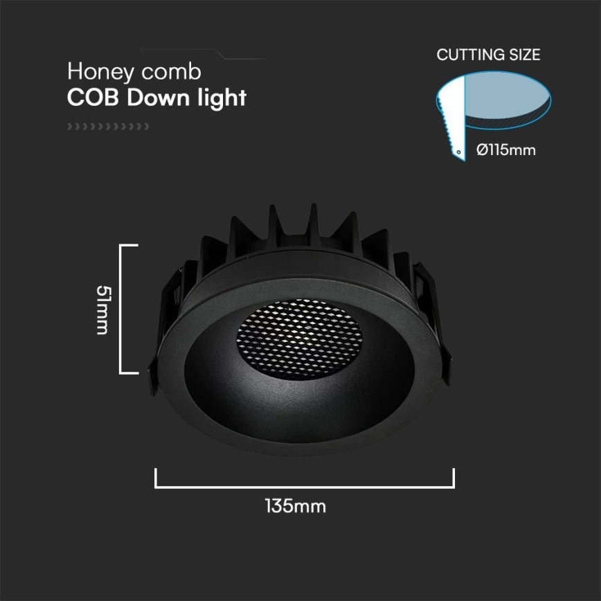 LED beépíthető lámpa LED/24W/230V 3000/4000/6400K Ø 13,5 cm fekete