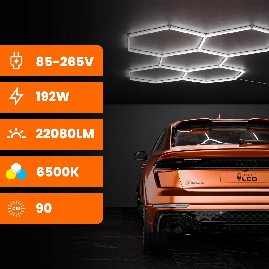 LED mennyezeti lámpatest HEXAGON LED/192W/85-265V 6500K 298x209 cm CRI 90 IP54 fehér