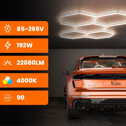 LED mennyezeti lámpatest HEXAGON LED/240W/85-265V 4000K 298x209 cm CRI 90 IP44 fehér