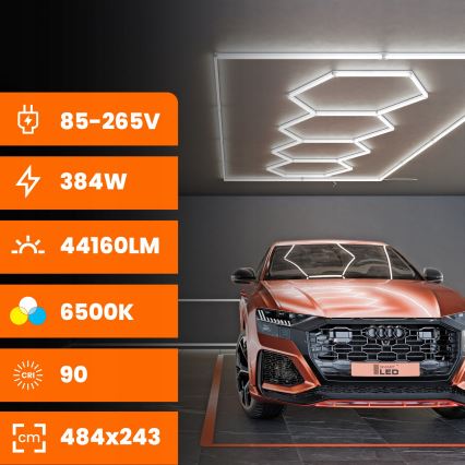 LED mennyezeti lámpatest HEXAGON LED/426W/85-265V 6500K 484x243 cm CRI 90 IP44 fehér