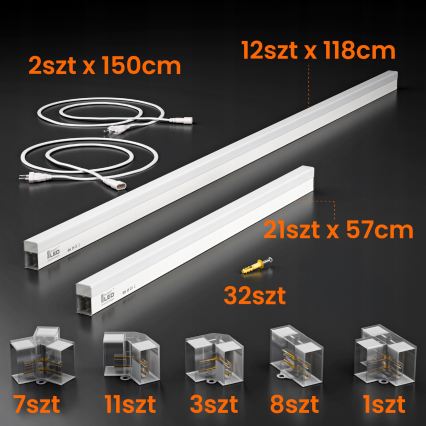 LED mennyezeti lámpatest HEXAGON LED/426W/85-265V 6500K 484x243 cm CRI 90 IP44 fehér