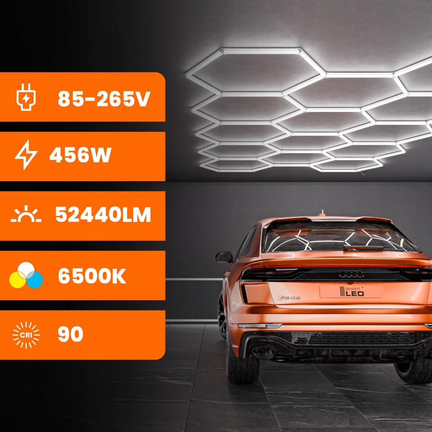 LED mennyezeti lámpatest HEXAGON LED/570W/85-265V 6500K 522x298 cm CRI 90 IP44 fehér
