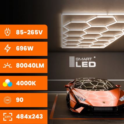 LED mennyezeti lámpa HEXAGON LED/696W/85-265V 4000K 484x243 cm CRI 90 IP44 fehér