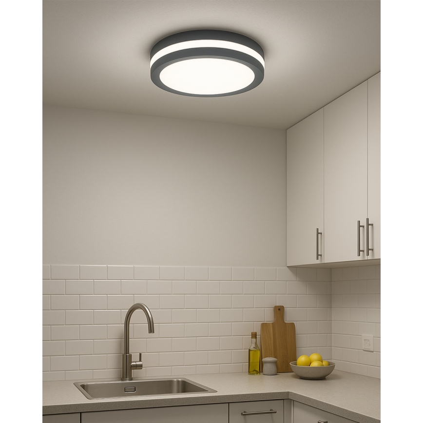 LED fürdőszobai mennyezeti lámpatest mozgásérzékelővel LED/20W/230V 3000/4000/6500K átm. 23 cm IP54 antracit