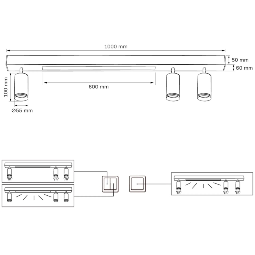 LED Mennyezeti lámpa PÁRIZS LED/24W/230V + 3xGU10/10W fekete