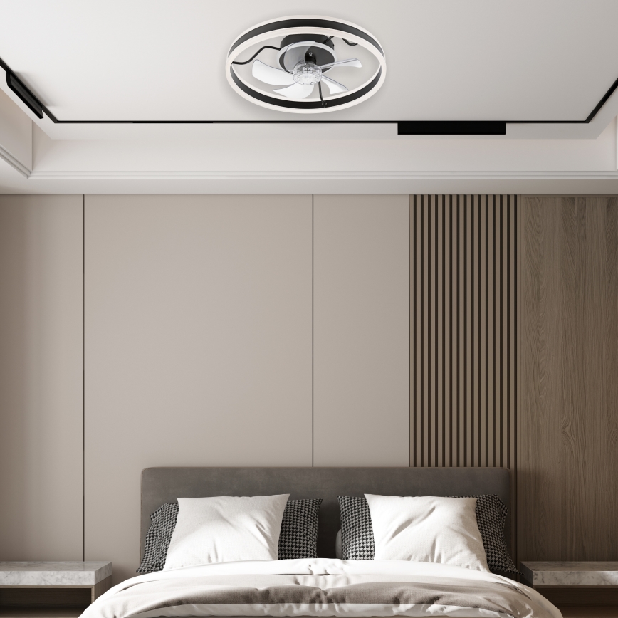 LED Dimmeres mennyezeti lámpa ventilátorral APOLLO LED/38W/230V fekete + távirányító