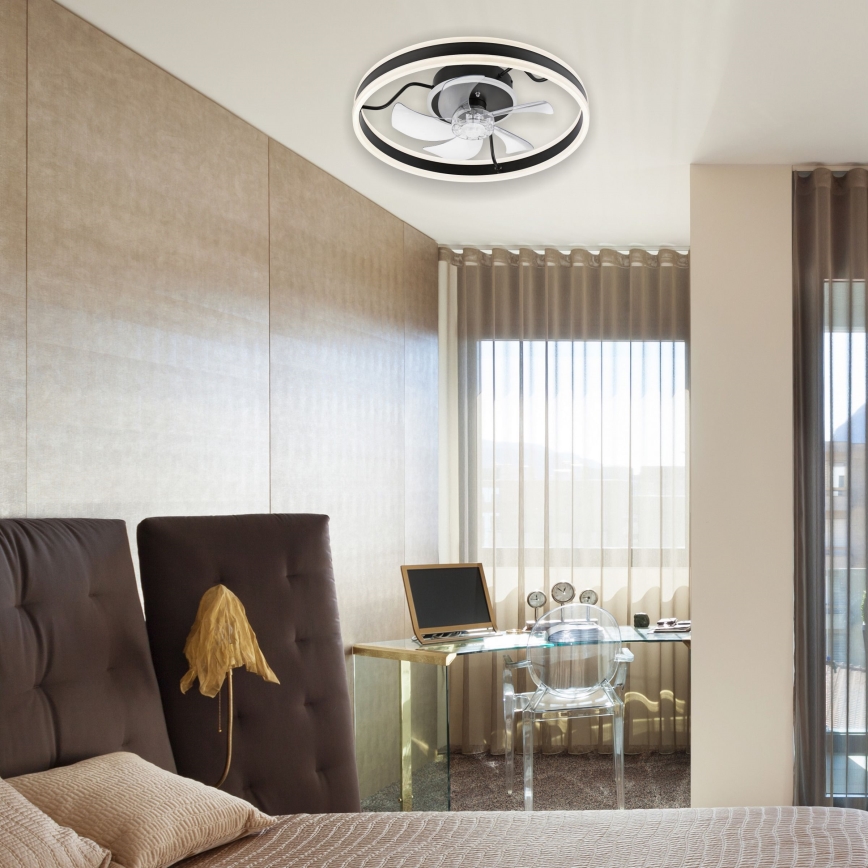 LED Dimmeres mennyezeti lámpa ventilátorral APOLLO LED/38W/230V fekete + távirányító