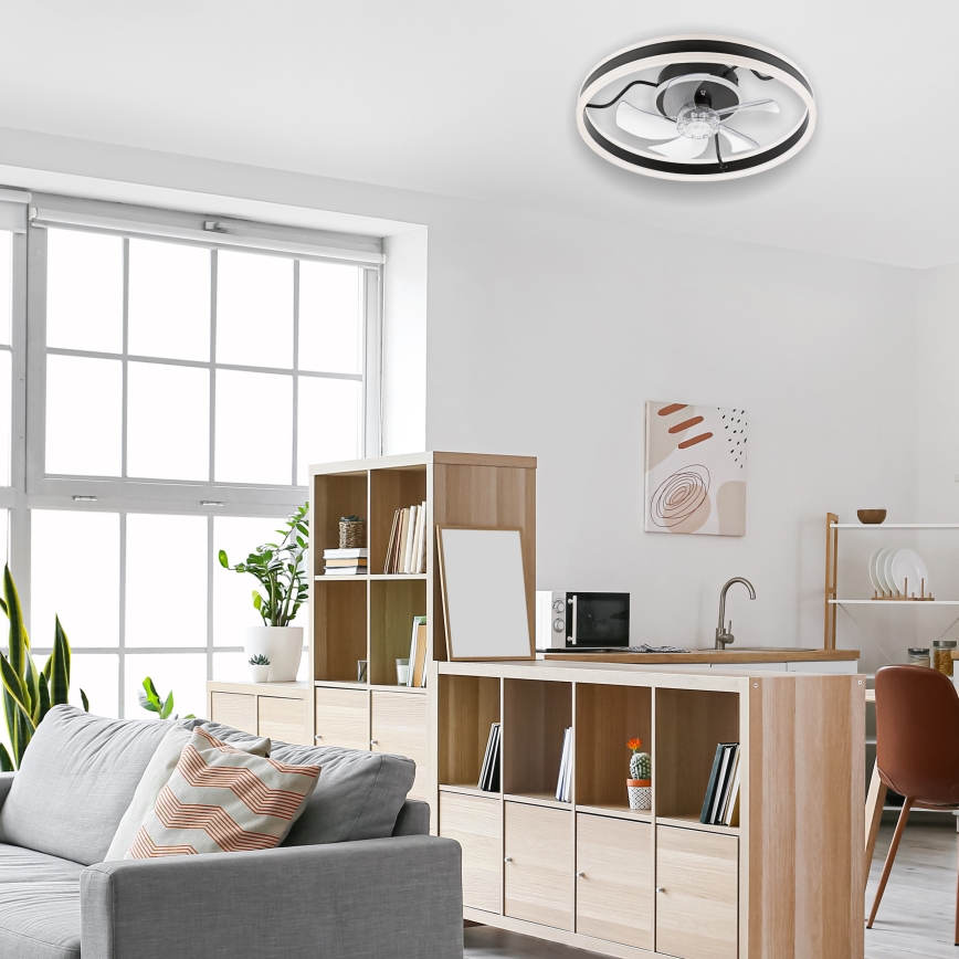 LED Dimmeres mennyezeti lámpa ventilátorral APOLLO LED/38W/230V fekete + távirányító