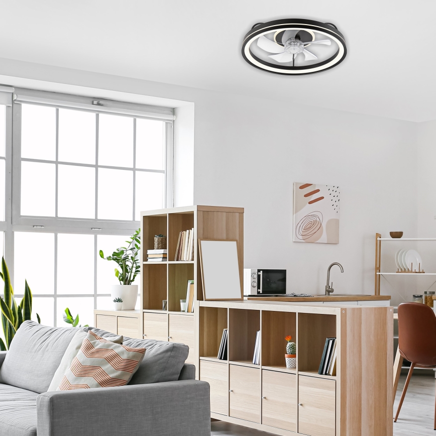 LED Dimmelhető mennyezeti lámpa ventilátorral FARGO LED/37W/230V fekete + távirányítás