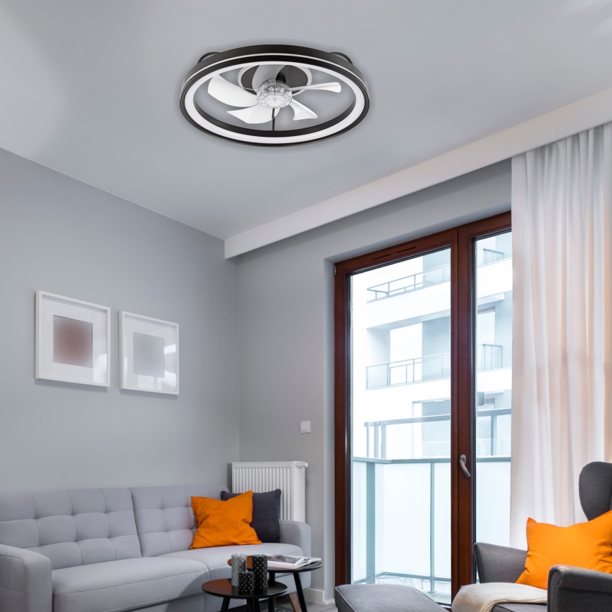 LED Dimmelhető mennyezeti lámpa ventilátorral FARGO LED/37W/230V fekete + távirányítás