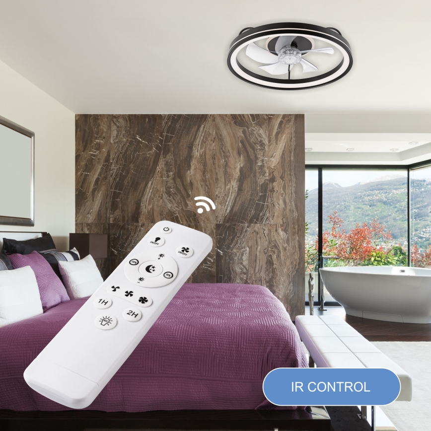 LED Dimmelhető mennyezeti lámpa ventilátorral FARGO LED/37W/230V fekete + távirányítás