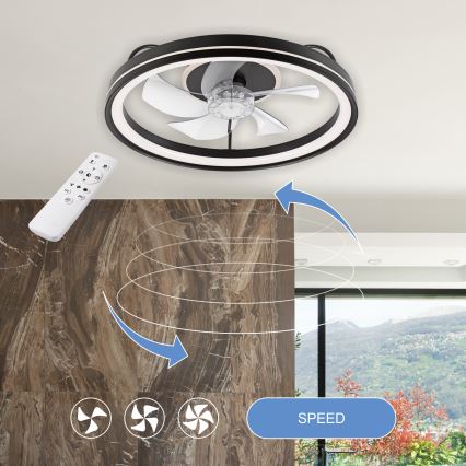LED Dimmelhető mennyezeti lámpa ventilátorral FARGO LED/37W/230V fekete + távirányítás