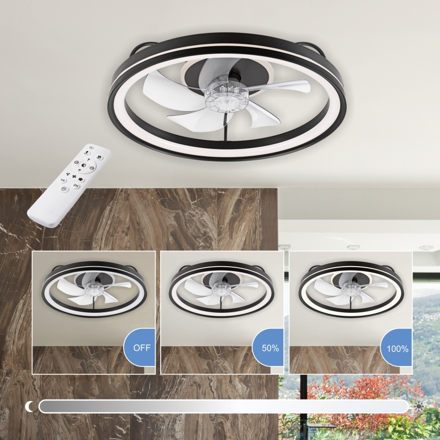 LED Dimmelhető mennyezeti lámpa ventilátorral FARGO LED/37W/230V fekete + távirányítás