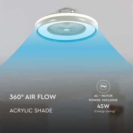 LED Mennyezeti lámpa ventilátorral LED/45W/230V 3000/4000/6500K kék + távirányítás