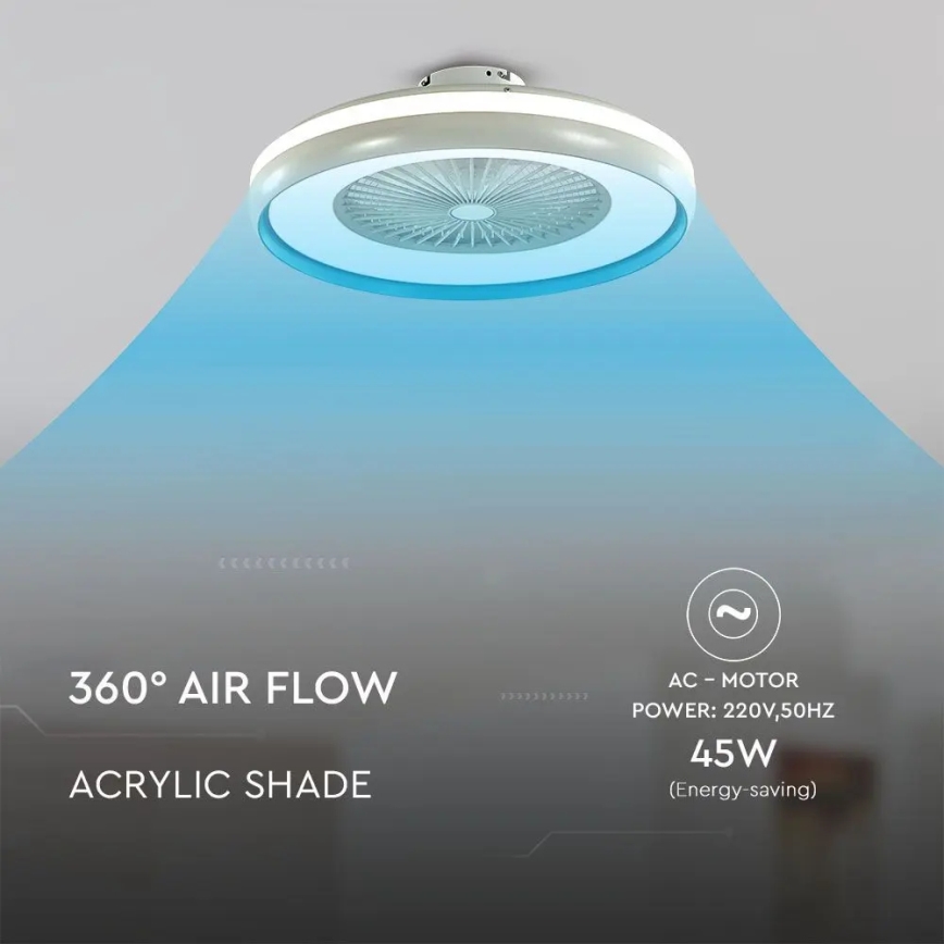 LED Mennyezeti lámpa ventilátorral LED/45W/230V 3000/4000/6500K kék + távirányítás
