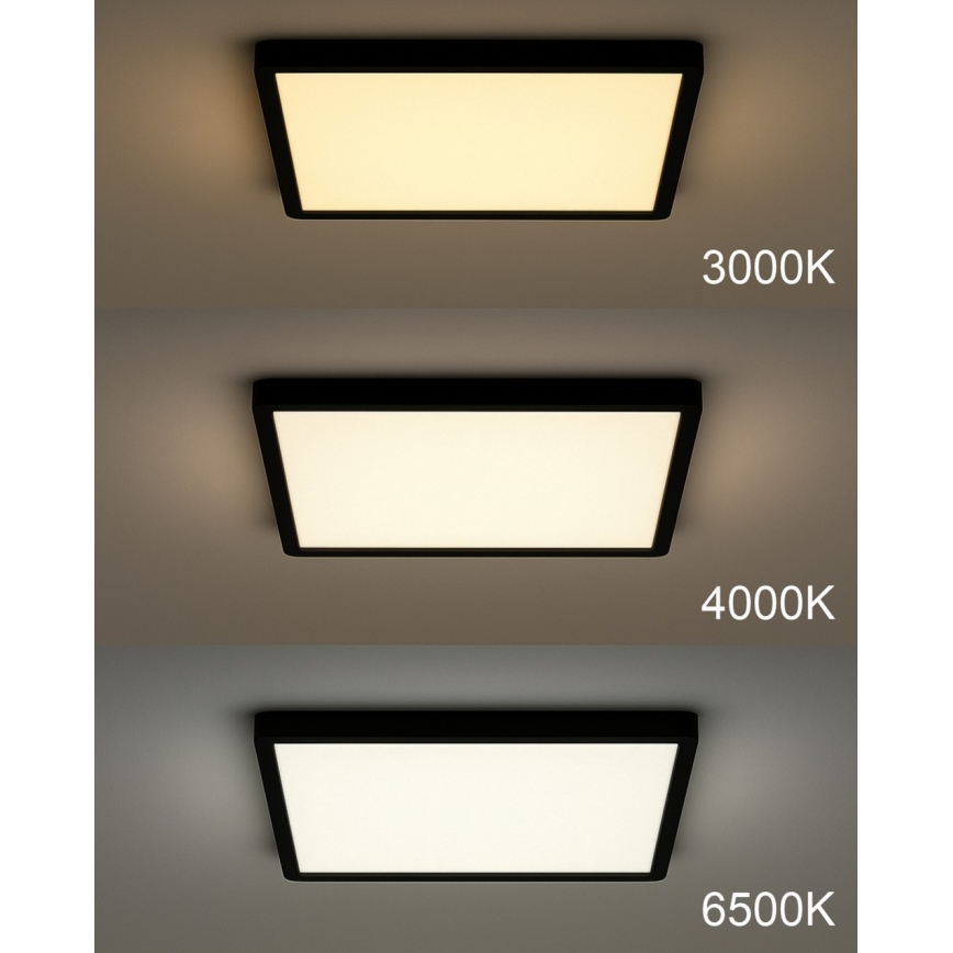 LED mennyezeti lámpatest, 32 W, 230 V, 3000/4000/6500 K, 40x40 cm, fekete