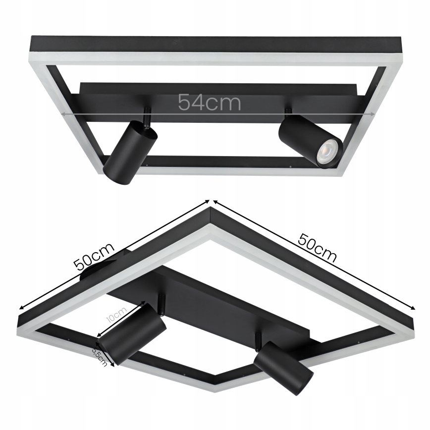 LED mennyezeti lámpatest 38W/230V + 2x GU10/30W, fekete