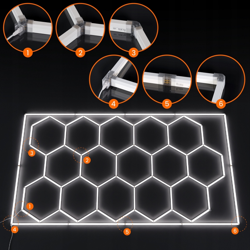 LED mennyezeti lámpa HEXAGON LED/696W/85-265V 6500K 484x243 cm CRI 90 IP44 fehér