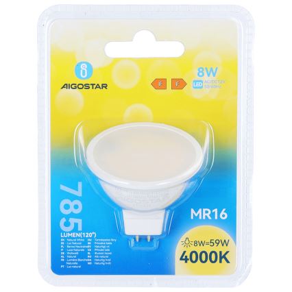 LED MR16 izzó GU5,3/8W/12V 4000K - Aigostar
