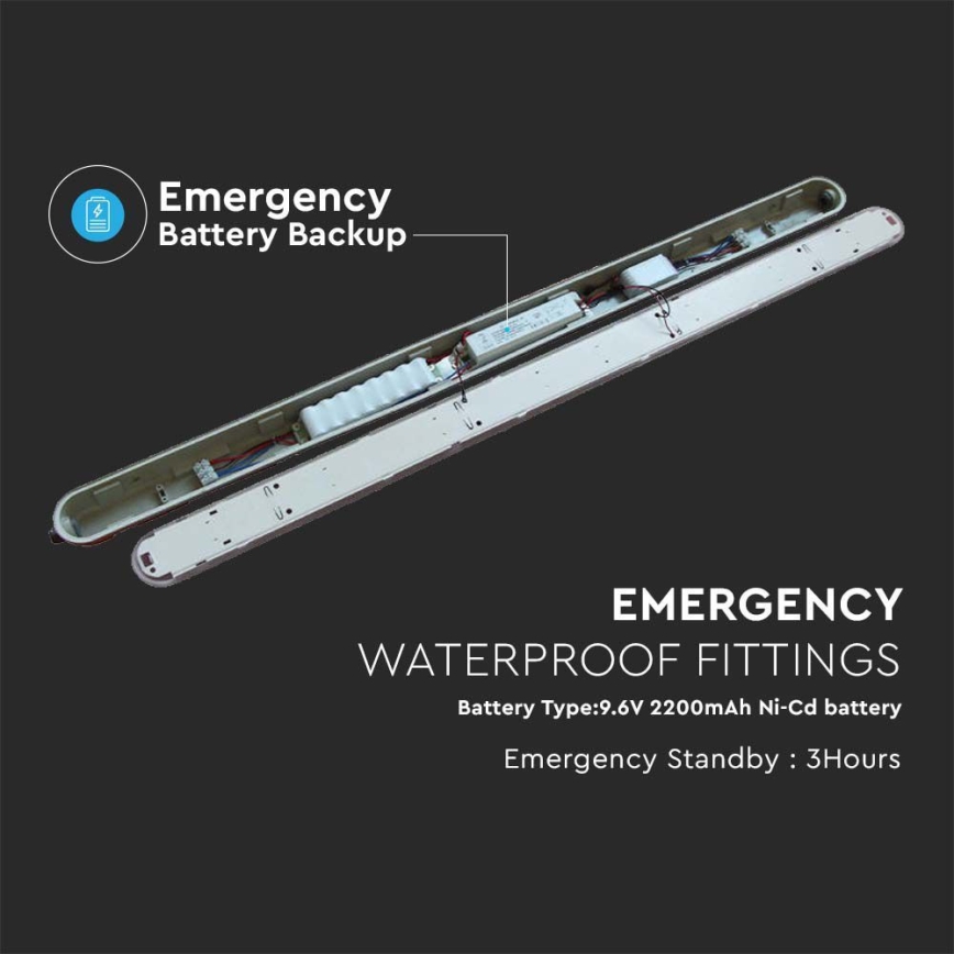 LED technikai fénycsöves lámpatest vészhelyzeti modullal EMERGENCY LED/48W/230V 6500K 150cm IP65