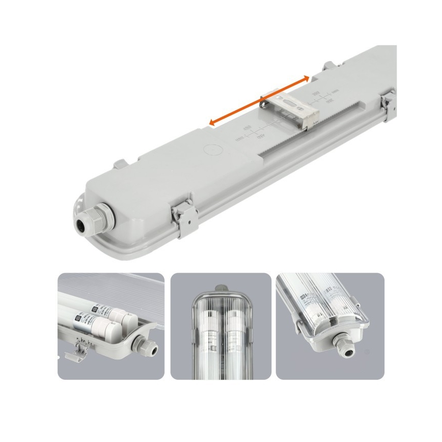 LED műszaki fénycsöves lámpatest T8 2xG13/18W/230V 6500K IP65 127 cm