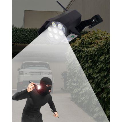 LED napelemes biztonsági kamera makett érzékelővel LED/3,7V 1200 mAh IP44 fekete + távirányító