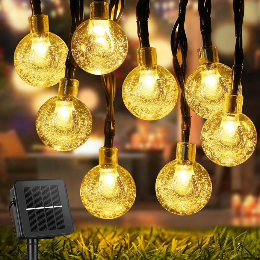 LED napelemes dekorációs fényfüzér 30 LED/8 funkció 500 mAh 6,5 m IP67 meleg fehér