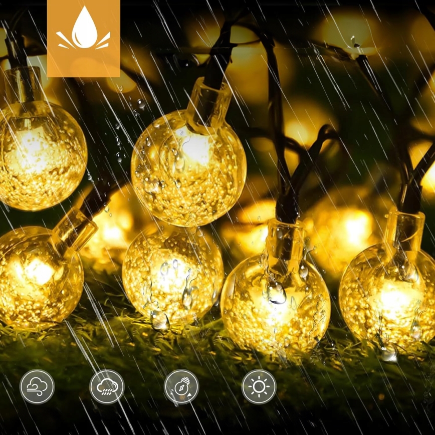 LED napelemes dekorációs fényfüzér 30 LED/8 funkció 500 mAh 6,5 m IP67 meleg fehér
