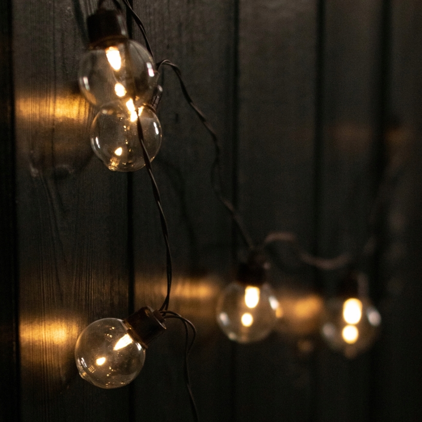 LED napelemes dekorációs fényfüzér, 30 LED, 8 üzemmód, 500 mAh, 10,6 m, IP67, meleg fehér