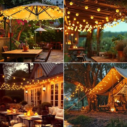 LED napelemes dekorációs fényfüzér, 50 LED, 8 üzemmód, 500 mAh, 9,5 m, IP67, meleg fehér