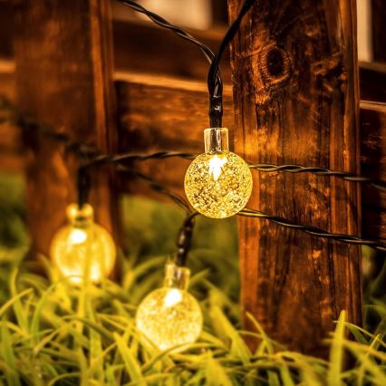 LED napelemes dekorációs fényfüzér, 50 LED, 8 üzemmód, 500 mAh, 9,5 m, IP67, meleg fehér