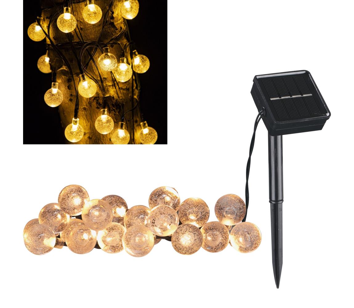 LED napelemes dekorációs lánc BUBBLE GLASS 20 LED, 8 funkció, 4,85 m, 600 mAh, I 329479