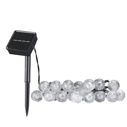 LED Napelemes dekorációs lánc BUBBLE GLASS 20xLED/8 funkció 4,85 m 600 mAh IP44 meleg fehér