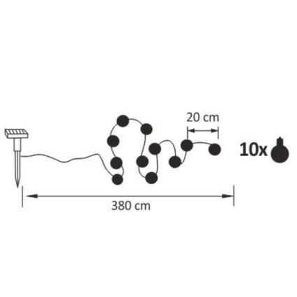 LED napelemes dekorációs fényfüzér LED/1,2V 300 mAh 3,8 m IP44