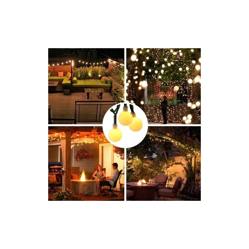 LED napelemes díszfüzér 30xLED/8 üzemmód 500 mAh 6,5 m IP67 meleg fehér