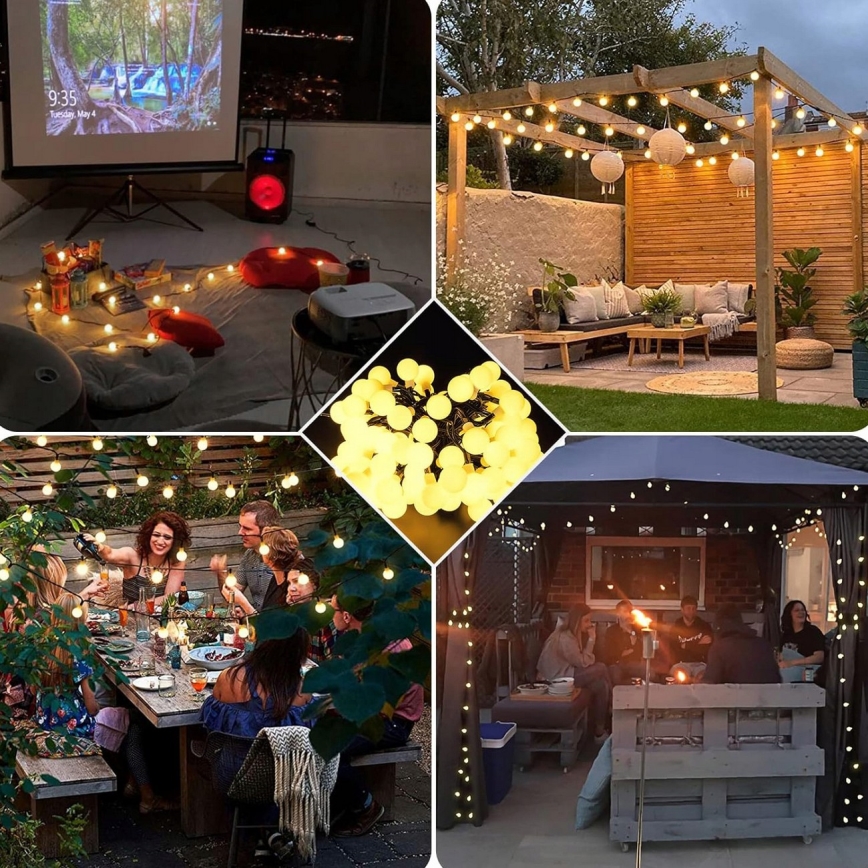 LED napelemes díszfüzér 30xLED/8 üzemmód 500 mAh 6,5 m IP67 meleg fehér