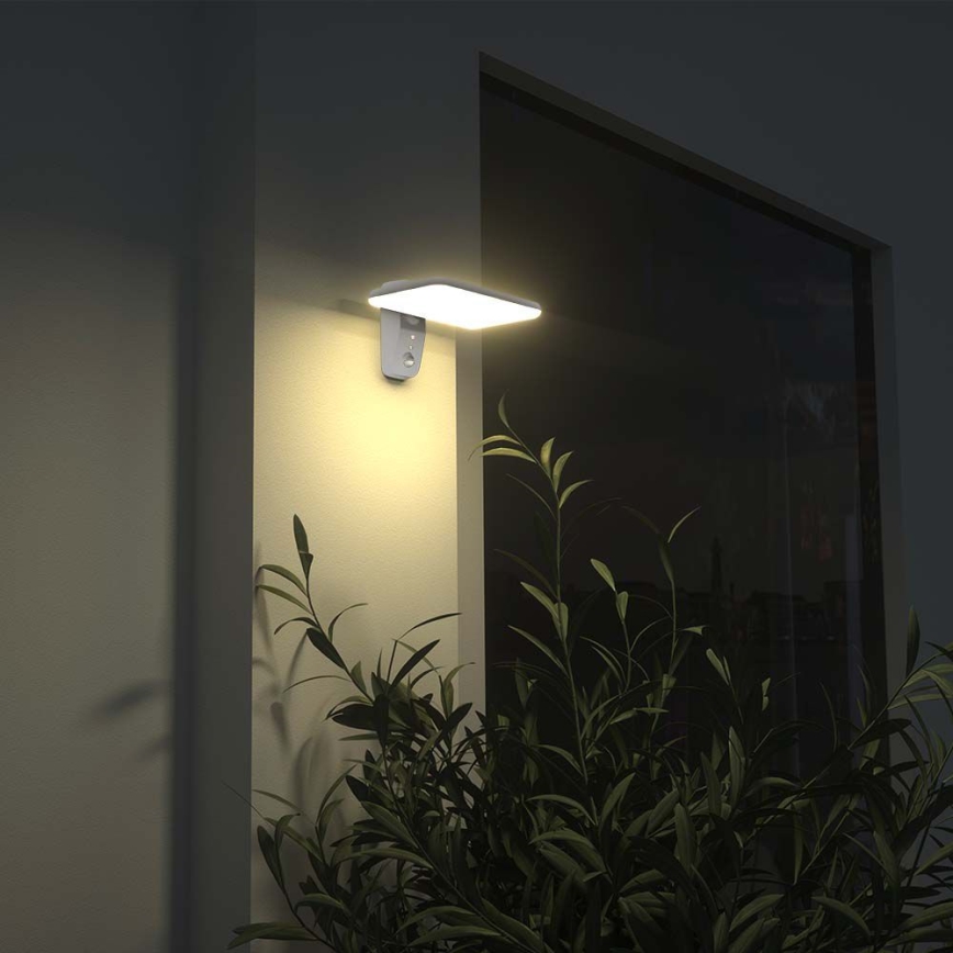 LED Napelemes érzékelős fali lámpa LED/15W/3,2V 4000K/6000K IP65 6000 mAh fehér