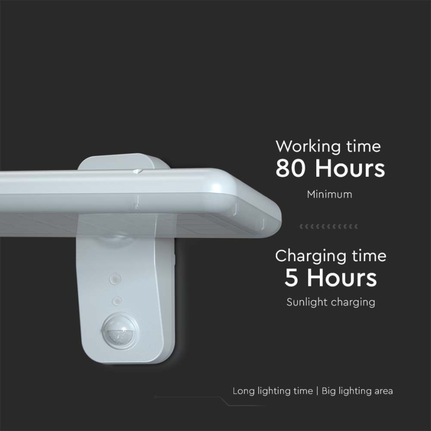 LED Napelemes érzékelős fali lámpa LED/15W/3,2V 4000K/6000K IP65 6000 mAh fehér