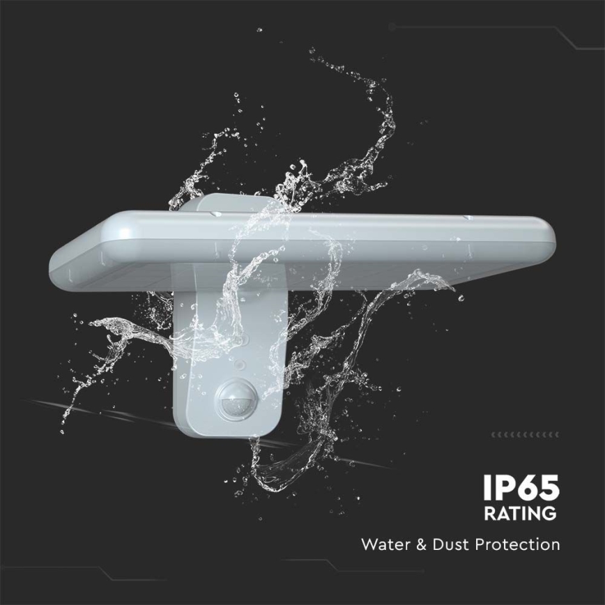 LED Napelemes érzékelős fali lámpa LED/15W/3,2V 4000K/6000K IP65 6000 mAh fehér