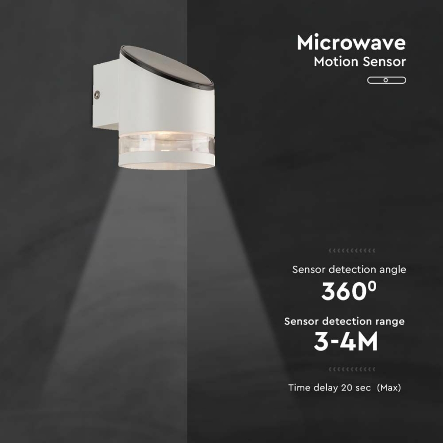 LED Napelemes érzékelős fali lámpa LED/1W/3,7V IP54 3000K 1200 mAh fehér